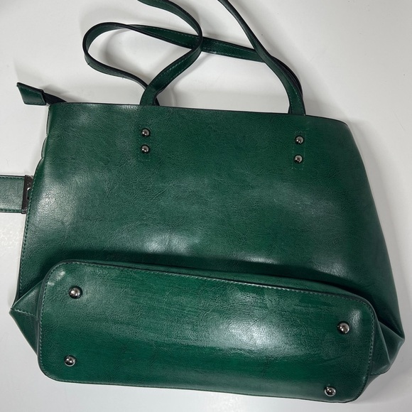 FLO-MOTOR Waxing Leather Bucket Bag Double Strap Shoulder/Handbag Green - Picture 4 of 6